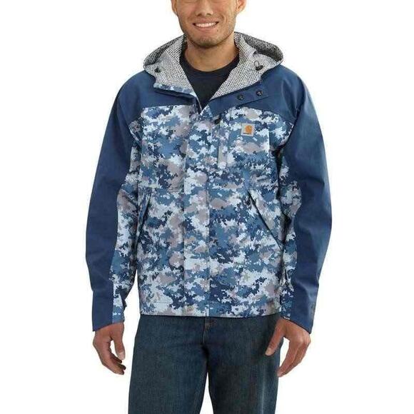 CARHARTT Waterproof Shoreline Vapor Jacket Dark Blue Digi Camo Sz L {B44} - Picture 1 of 8